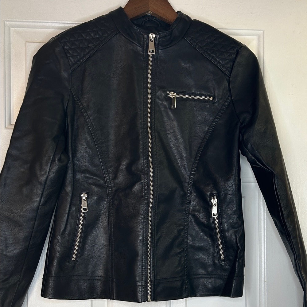 Cavalini Black Faux Leather Jacket with Quilted Shoulders